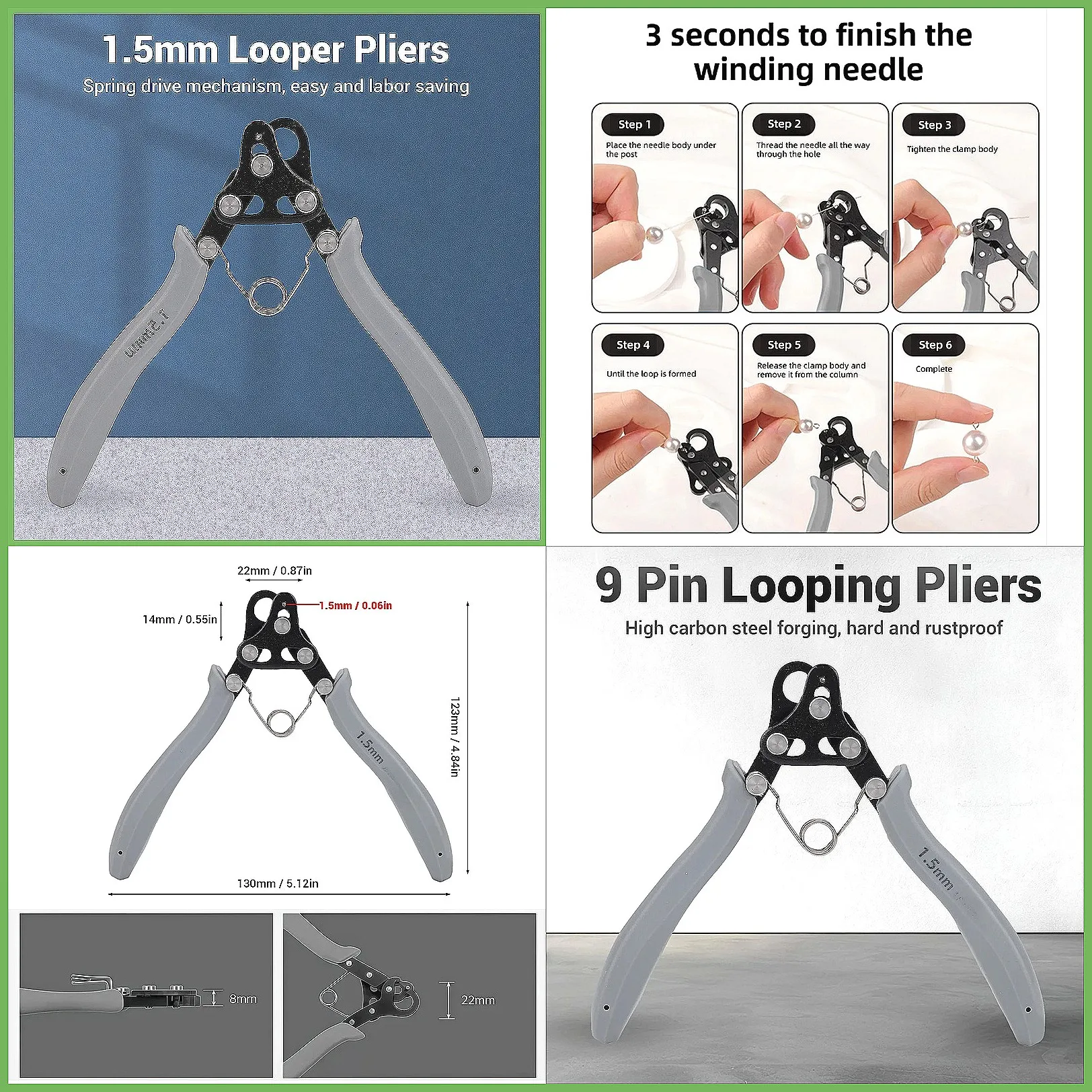 One Step Looper Pliers Tool for Jewelry Making 18-26g Craft Wire Gold Silver Copper Iron Coils Gray Handle DIY Wrapping view 6