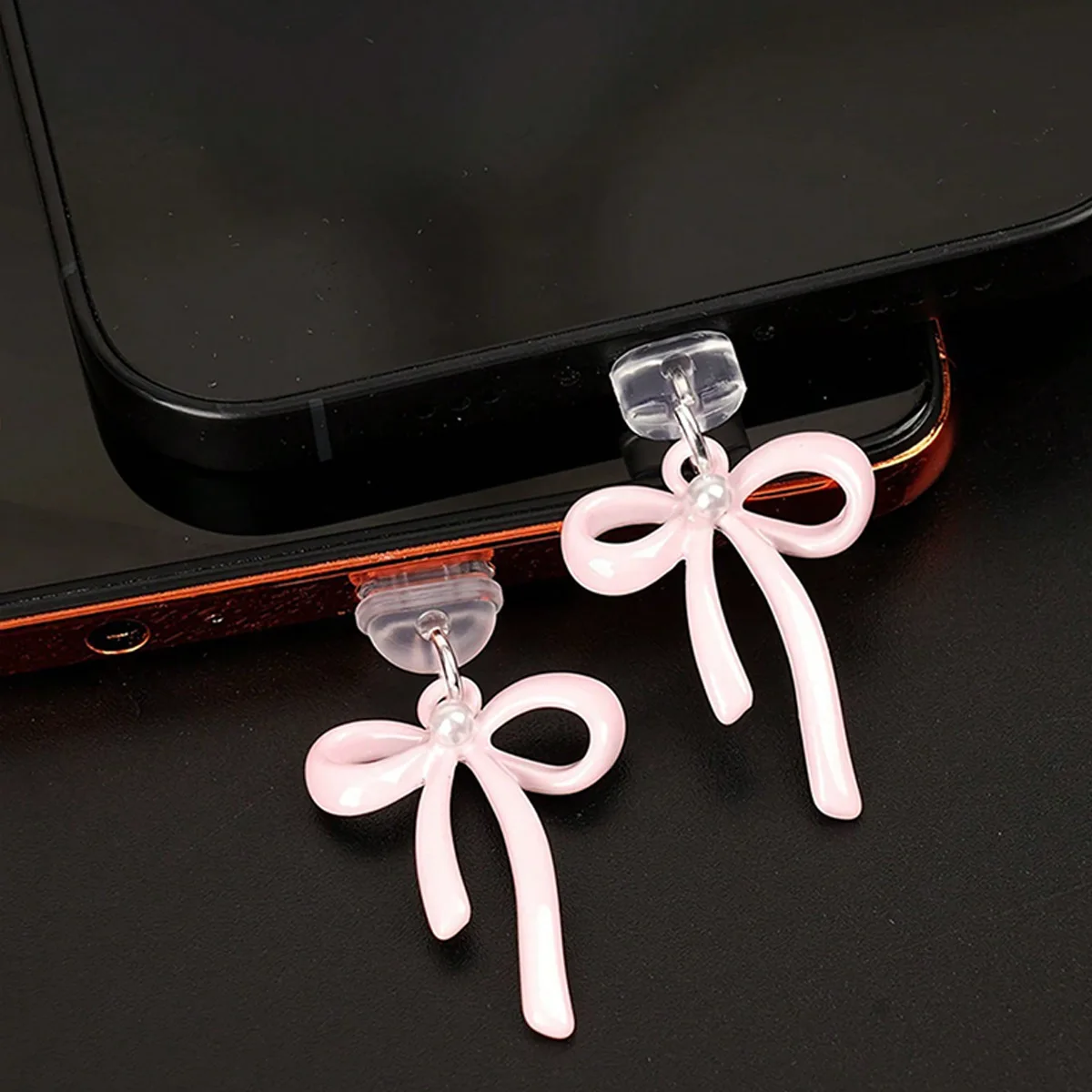 

Розовый бант для зарядки телефона, пылезащитная заглушка/декоративная подвеска/подходит для iPhone/Type-C