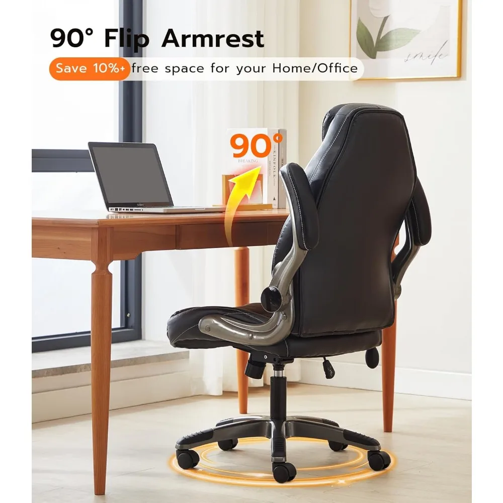 كرسي مكتب مكتب، كرسي كمبيوتر مريح مع أذرع مبطنة قابلة للطي ودعم قطني قابل للتعديل، كرسي تنفيذي من جلد البولي يوريثان مع #6