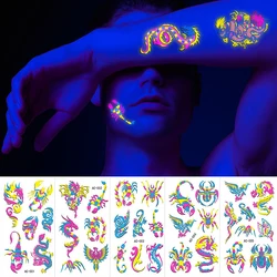 10pc Dragon Eagle Fluorescent Tattoo Sticker For Men Party Nightclub Bar Concert Waterproof UV Glowing Flower Arm Tattoo Sticker