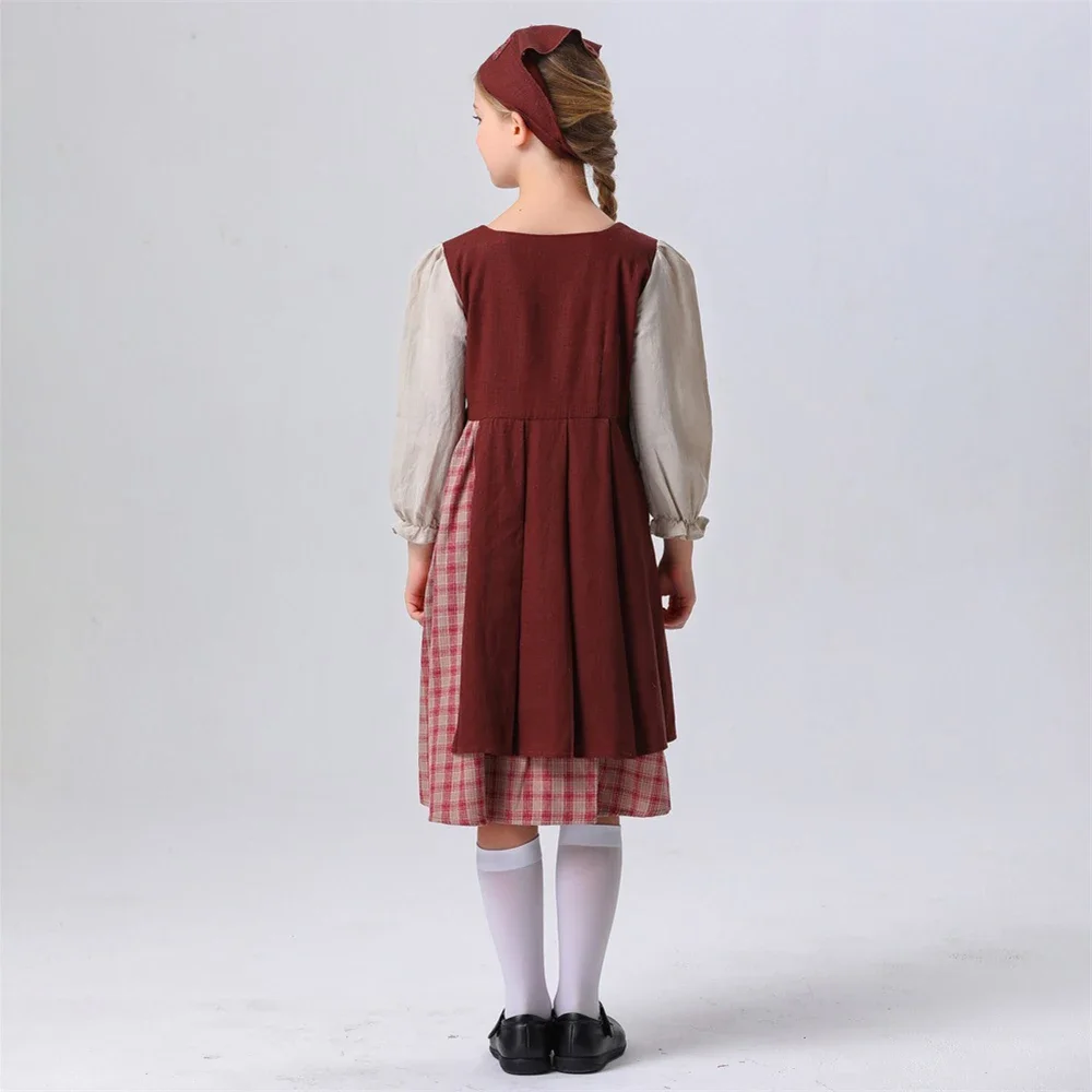 NEW Children's Plays Farm Match Girl Costumes Maids Poor People's Clothes Stage Halloween Kid Storybook Medieval Servant Outfit