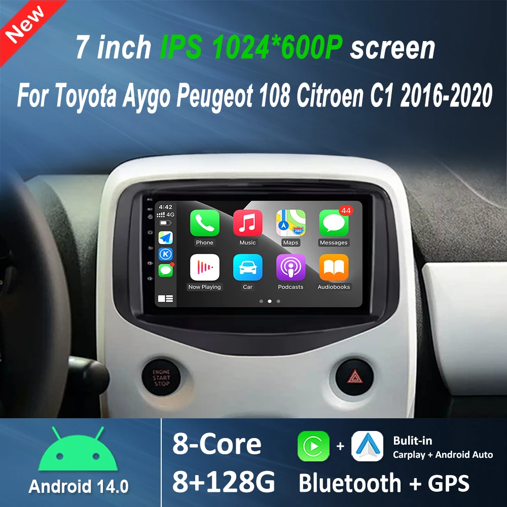 

7 inch for Toyota Aygo Peugeot 108 Citroen C1 2016 - 2020 Android Auto Car Multimedia Radio Video Player Wireless Carplay GPS