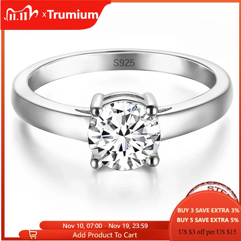 

Trumium 1CT D Color VVS1 Moissanite Rings for Women 925 Sterling Silver Engagement Wedding Band Round Moissanite Diamond Ring