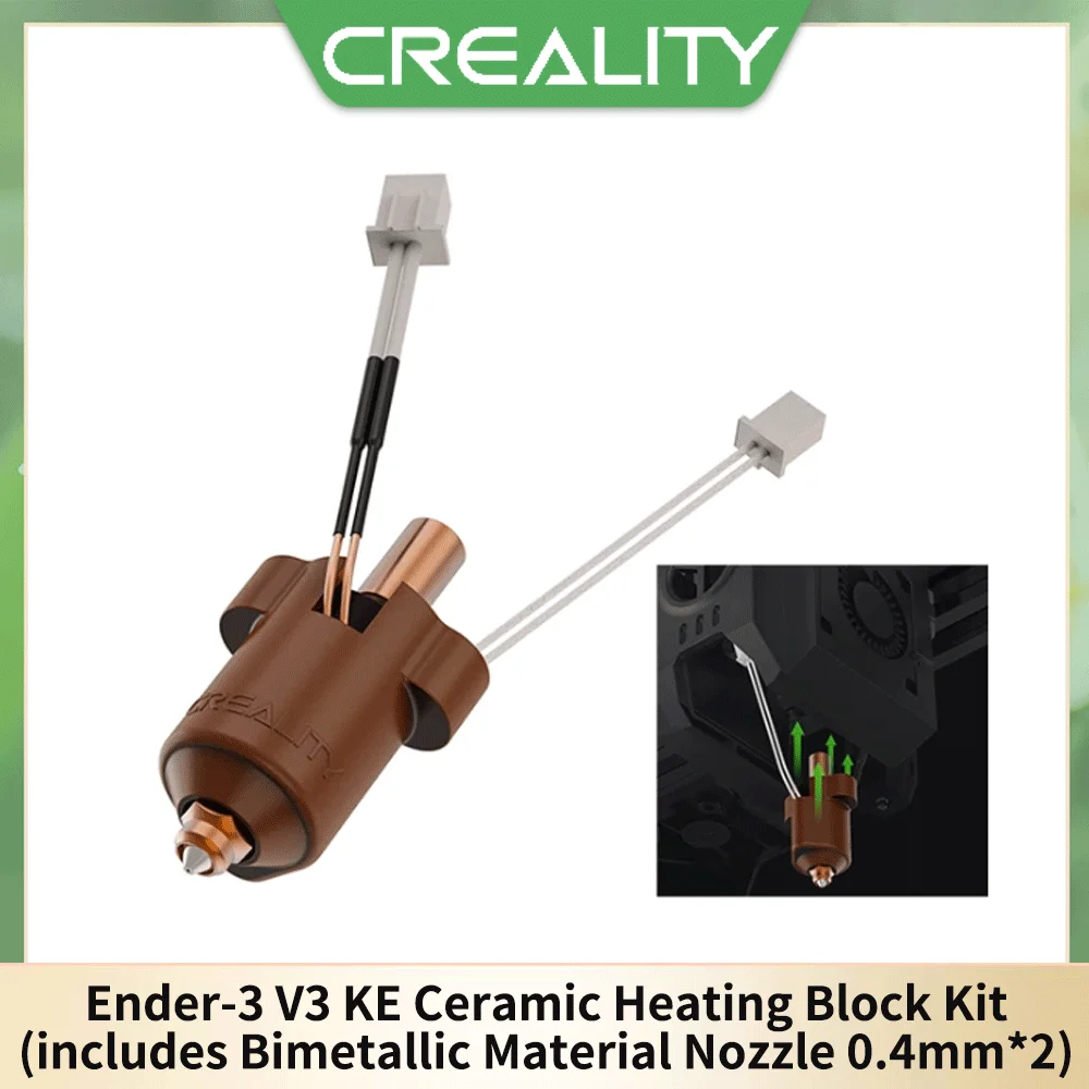 

Creality New Version 60w Ceramic Heating Block Kit with 2pcs Bimetallic Material 0.4mm Nozzles for Ender-3 V3 KE 3D Printer
