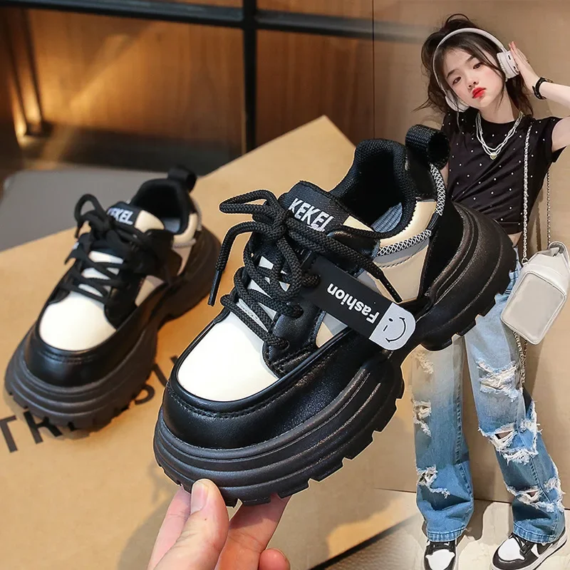 Sepatu anak laki-laki dan perempuan, sneaker olahraga kulit PU kasual Musim Semi & gugur ukuran 26-37