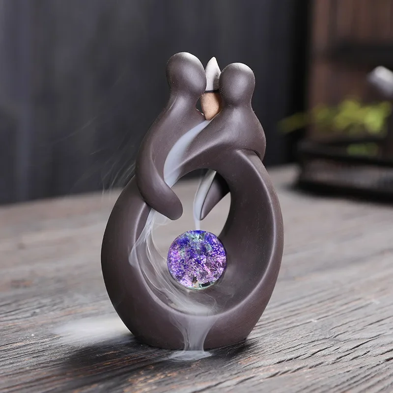 YXYMCF Embrace Each Other Backflow Incense Burner with LED light Ceramic Incense Waterfall Censers for Home Decor Ornaments