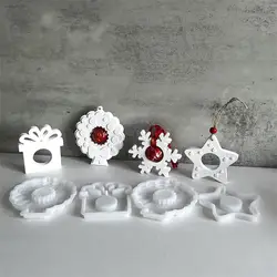 Christmas Hanging Ornament Molds Christmas Gift Snowflake Star Plaster Mold Hollow Xmas Tag Wreath Pendant Silicone Mould