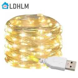 Impermeável USB LED Lights String, Copper Wire, Fairy Guirlanda, Lâmpada Luz, Natal, Festa de Casamento, Holiday Lighting Wreath, 10m, 20m