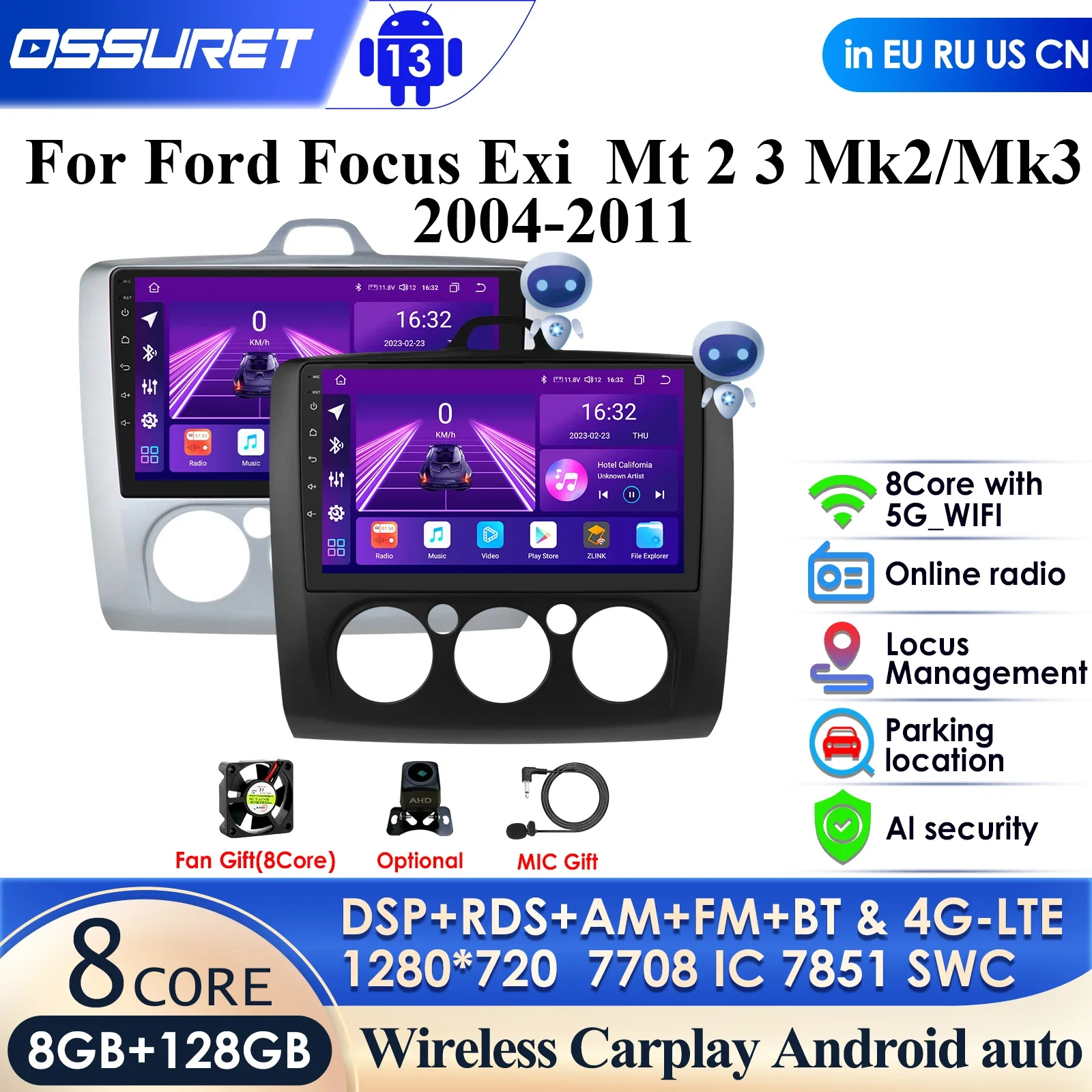 

360 Camera AI Intelligent Player Carplay Auto 4G 2 Din Android Car Radio for Ford Focus 2 3 Mk2 Mk3 2004-2011 Autoradio GPS WIFI