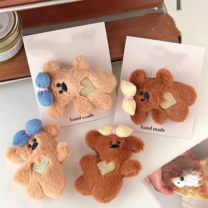 

Cute Bear Hair Clip Side Claws Plush Bowknot Bear Barrettes Headdress for Women Coffee Hairpin Bobby Pins for Broken Hair