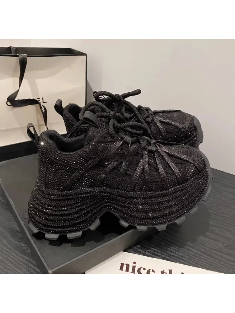 New niche runway heavy studded lace-up platform [7cm] dad shoes ins dad shoes for women