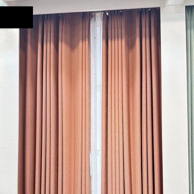 Chenille Jacquard Thickened Orange Pink Soundproof Curtains for Living Room Bedroom French Window Balcony Customized Products