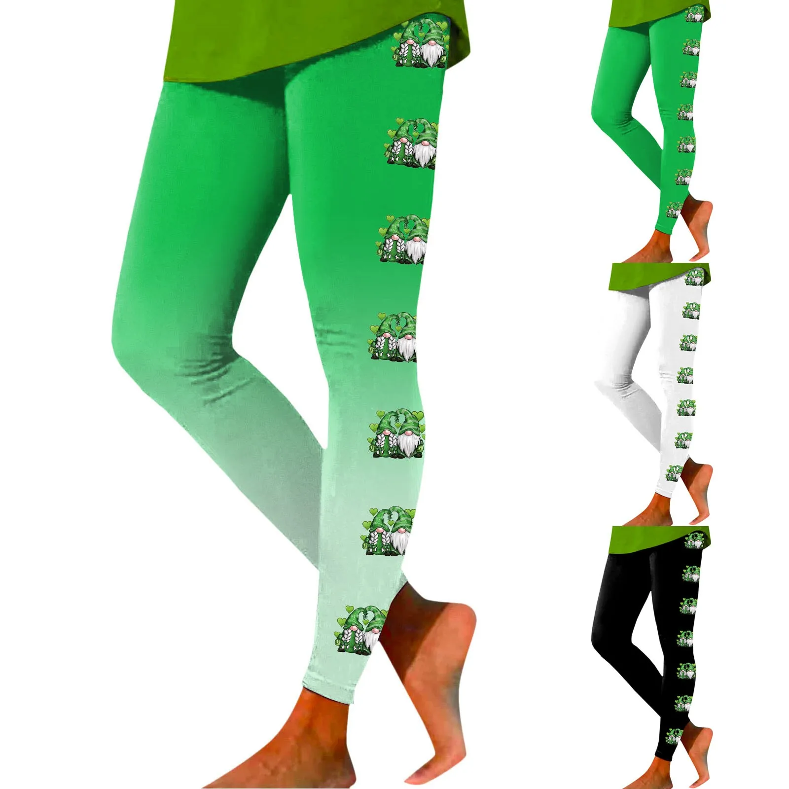 

St. Patrick's Day Women Leggings Workout Out Leggings Irish Festival Cartoon Print Color Graphic Green Carnival Festival