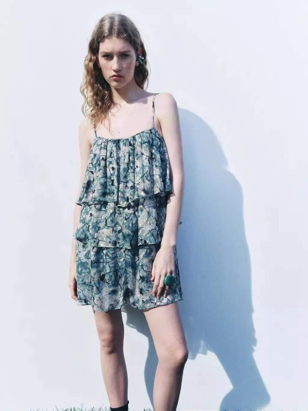 Verão novo feminino férias sle em camadas impressão dr saia um ombro vestido bolo saia tubo reto dr para vaion