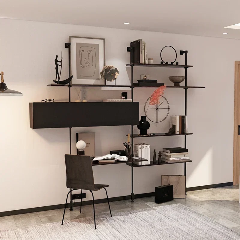 Minimalist Multi Layer Display Shelves Solid Wood Iron Bookshelf Wall Mounted Floor Standing Creative Home Storage Rack