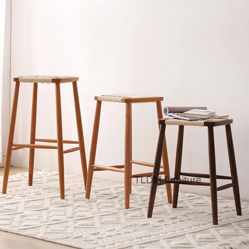 

Nordic Reception Bar Stool Rattan Minimalist Modern Island Dining Chairs Retro Kitchen Counter Cadeiras Nordic Furniture XR50BY