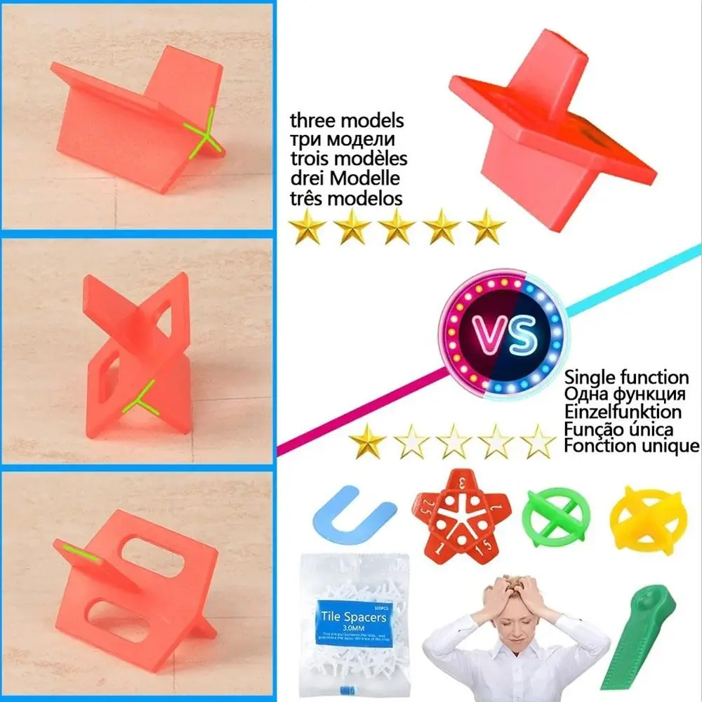 100pcs Accessories Floor Leveling Tile Spacers Clips Leveling System Reusable Floor Gap Clips Wedges Tile Tools