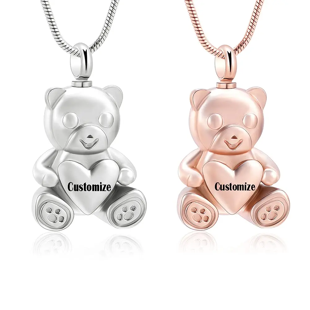 Customized Cremation Jewelry - Teddy Bear Urn Necklace for Men Women with Mini Keepsake Urn Memorial Ash Jewelry