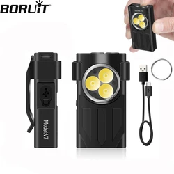 BORUiT V7 EDC linterna llavero luz 1100LM Mini antorcha 10 modos tipo C luz de trabajo recargable con clip trasero magnético trasero