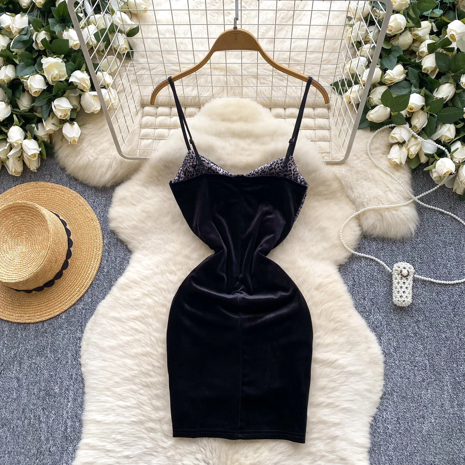Schicker Vintage-Sexy-Veloursdruck, schlank, elegante Fee, koreanische Mode, Boho-Sommerkleid, Damenbekleidung