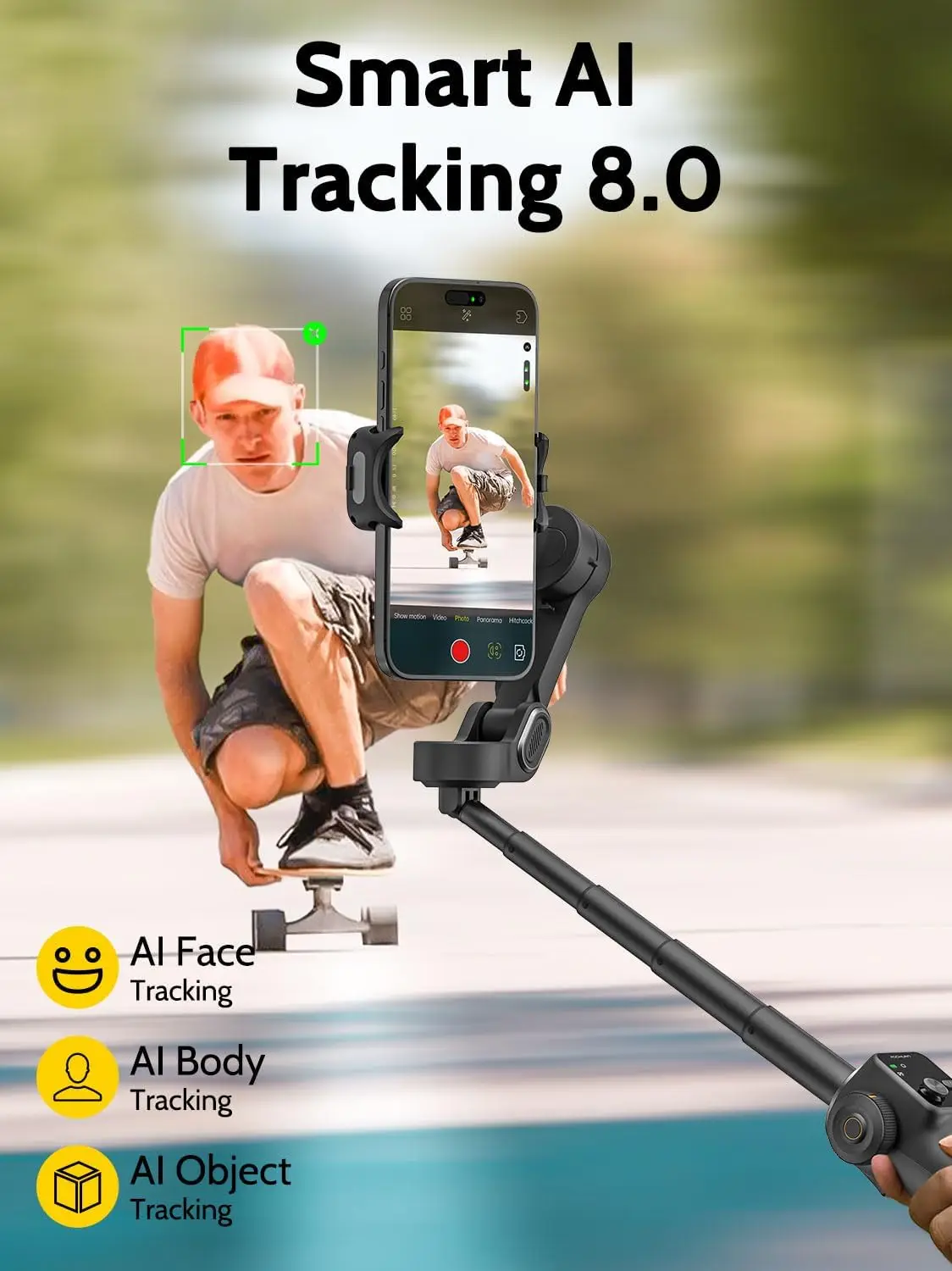 AOCHUAN Smart V8 Handheld Gimbal Stabilizer 8.0 Anti-shake with Extension Rod Selfie stick for iPhone Android Travel Shooting