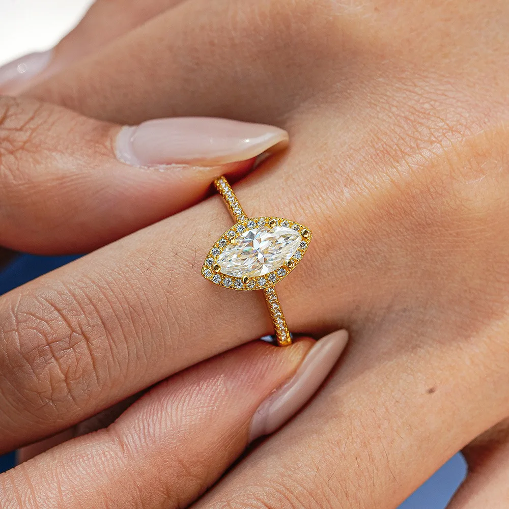 

Cynlo Jewelry Women's AU999 Real Gold Ring Magnolia ring ring heart-shaped plated 24K gold mossanite 1 carat