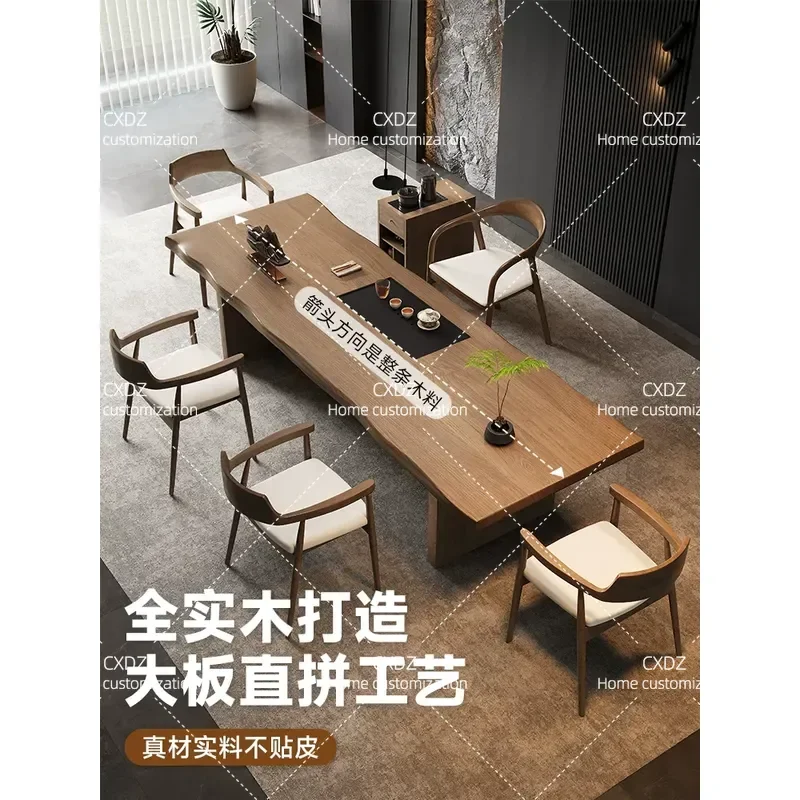Modern Minimalist Solid Wood Ash Tea Table and Chair Set Dual Purpose Office Furniture Light Luxury Design Integrated Desk