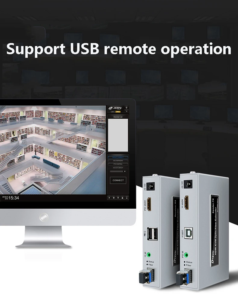 DTECH ODM / OEM 1080p 20kM Ethernet HD signal Lossless Transmission Kvm hdmi Optical Fiber Extender With Infrared