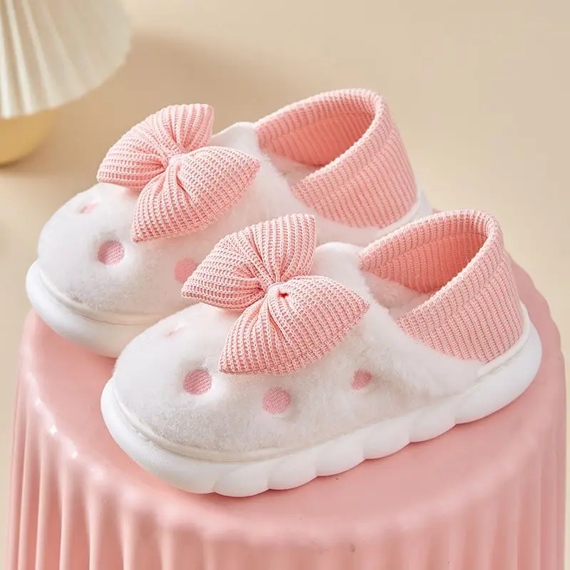 

Breathable Soft Sole Cotton Slippers Pregnant Women Bow Knot Polka Dot Indoor Anti Slip Closed Heel Autumn Winter Spring Comfort