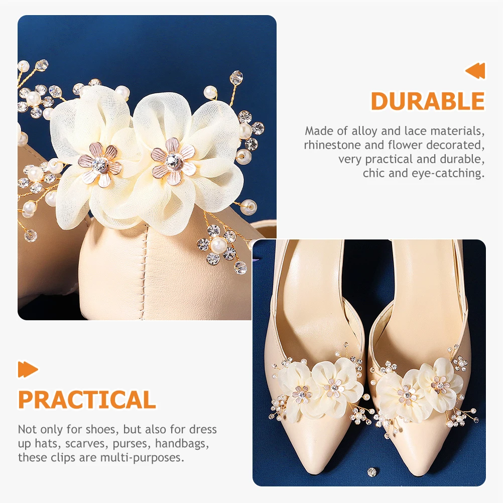 

2pcs Bridal Shoe Clips Rhinestone Flower Lace Decorative Buckle for Wedding Prom Evening Shoes Applique Bride Shoe Jewelry