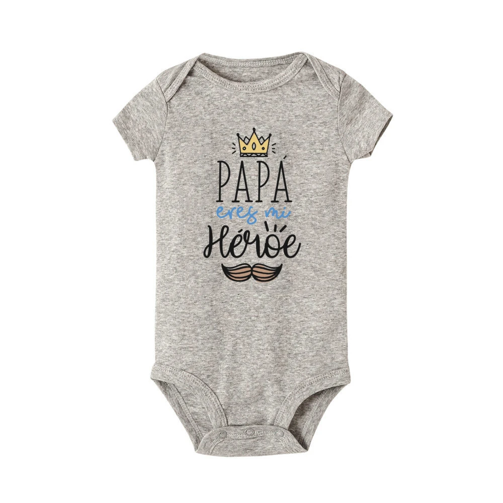 Papa Is My Hero Spanish Printed Baby Bodysuit Infant Short Sleeve Jumpsuit  Boys Girls Dad Birthday Father\'s Day Outfit Clothes