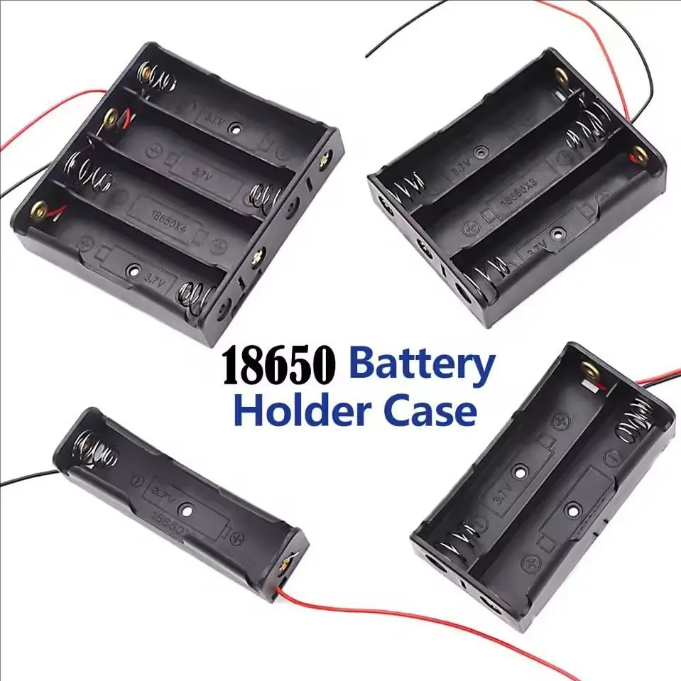 2pcs 18650 Battery Holder Box 1 Slot 3.7V Battery Storage Case 1/2/3/4 Cell Plastic Container with Connect Black Red Wires