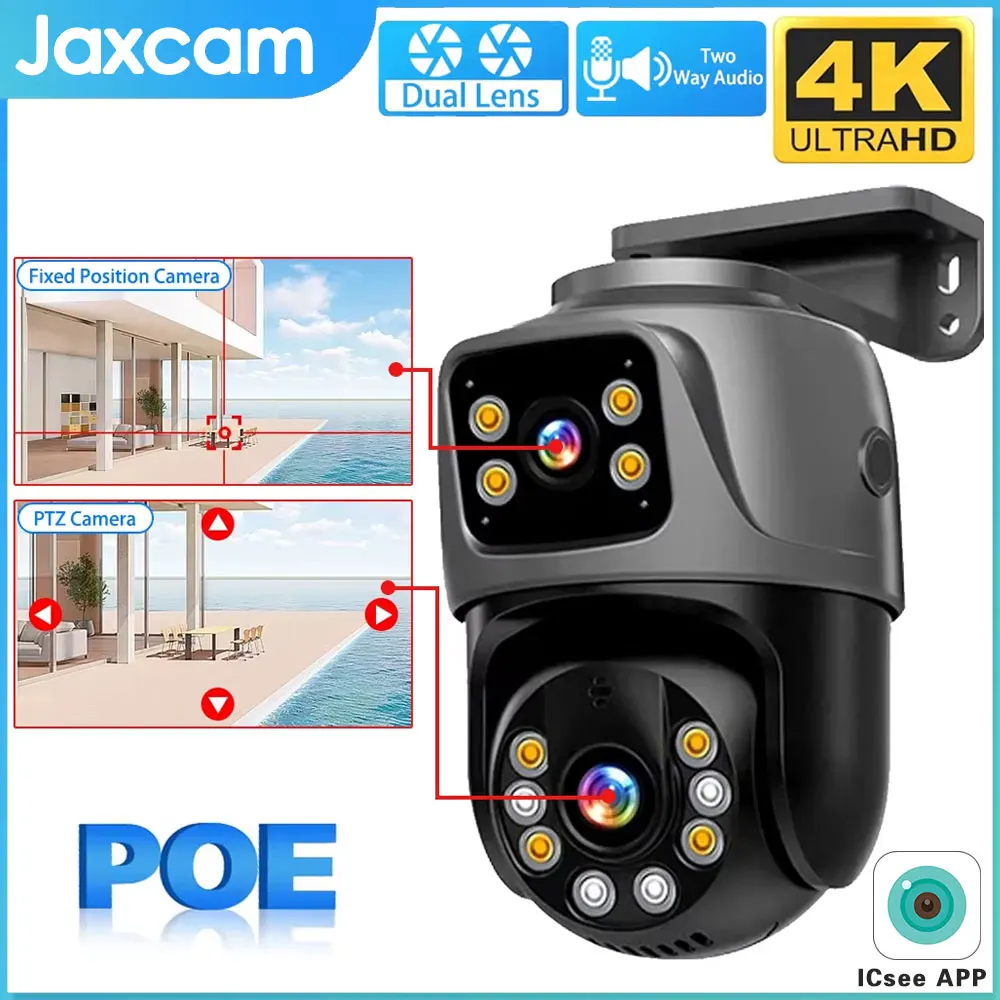 

4K 8MP POE IP Camera Outdoor Dual Lens PTZ Dual Screen 360° Cable Video Surveillance IP Camera Motion Detection CCTV ICSEE