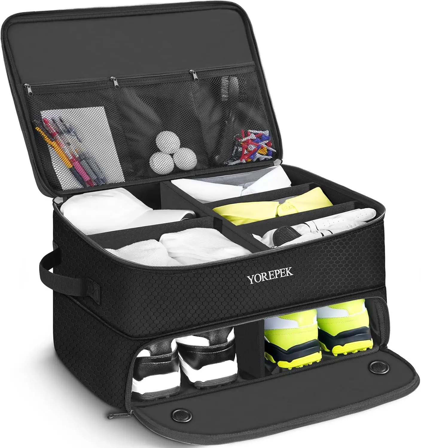 

2 Layer Golf Trunk Organizer, Waterproof Car Golf Locker with Separate Ventilated Compartment for 2 Pair Shoes