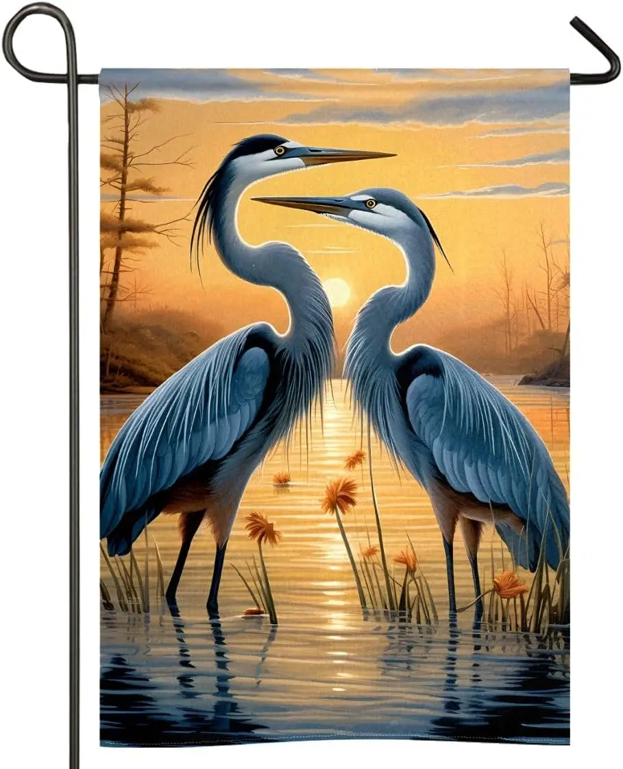 Garden Flags Double Sided Farmhouse Flag Two Blue Herons Standing Spring Fall Outside Yard Lawn Decor Holiday Flag for All Seaso