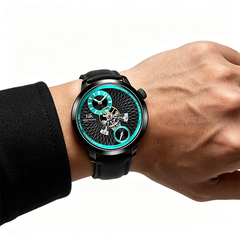 Shanghai Watch Sky Dome Men's Automatic Watches 42mm Center Flywheel Mechanical Wristwatch 5Bar Waterproof Watches Reloje S2101 view 5