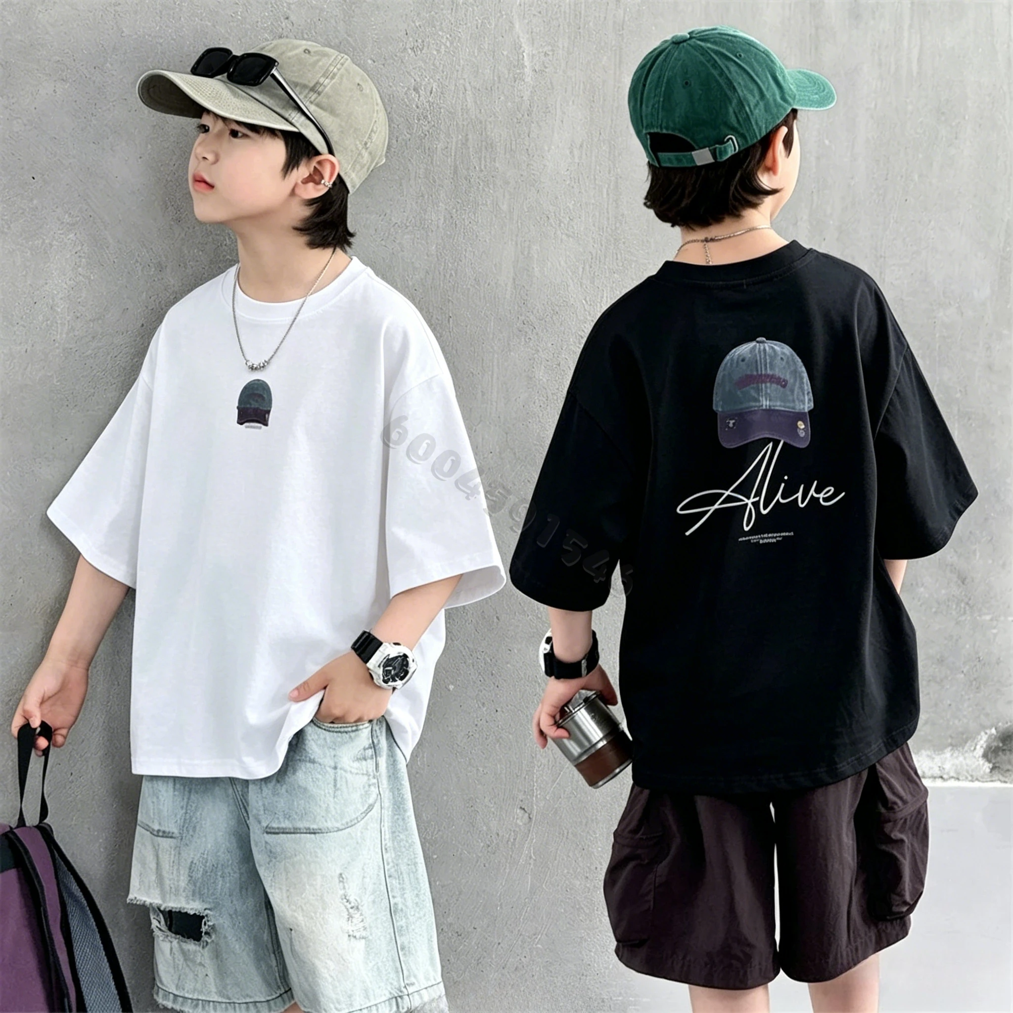 Image of Neues Sommer-Rundhals-T-Shirt - Hochwertiges, elegantes und luxuriöses Kurzarm-Oberteil aus reiner Baumwolle für Kinder