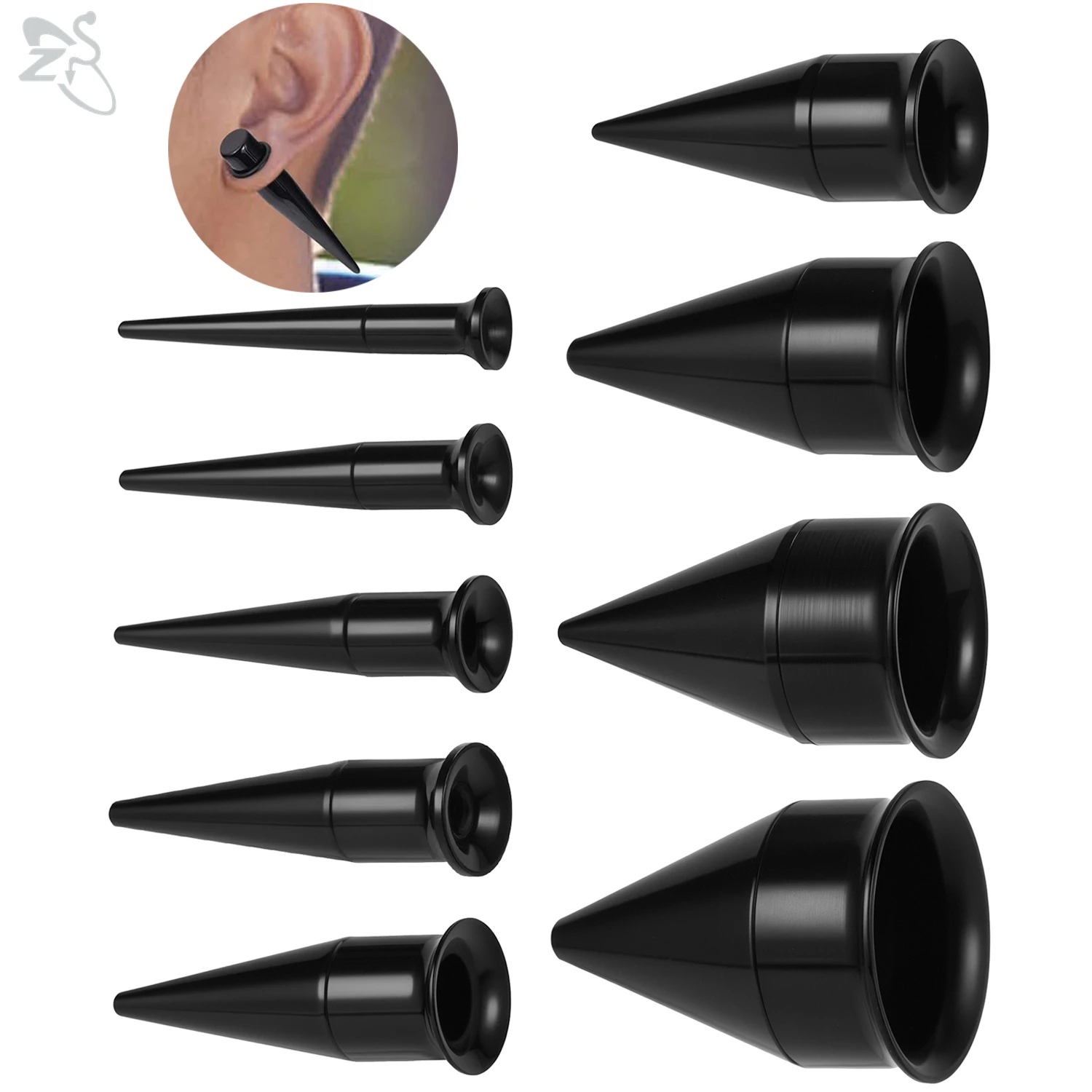 ZS 1 Pair Acrylic Spike Shape Ear Plug And Tunnel Black Ear Stretchers 3-20MM Flesh Expansion Stretcher Body Piercings Jewelry