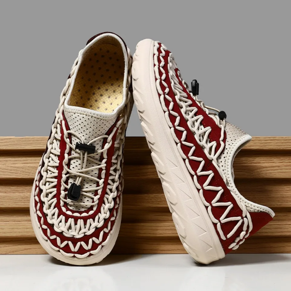 الصيف حجم كبير 47 الرجال الصنادل موضة اليدوية النسيج أحذية رجالي تصميم تنفس أحذية رياضية كاجوال في الهواء الطلق الرجال حذاء للحديقة