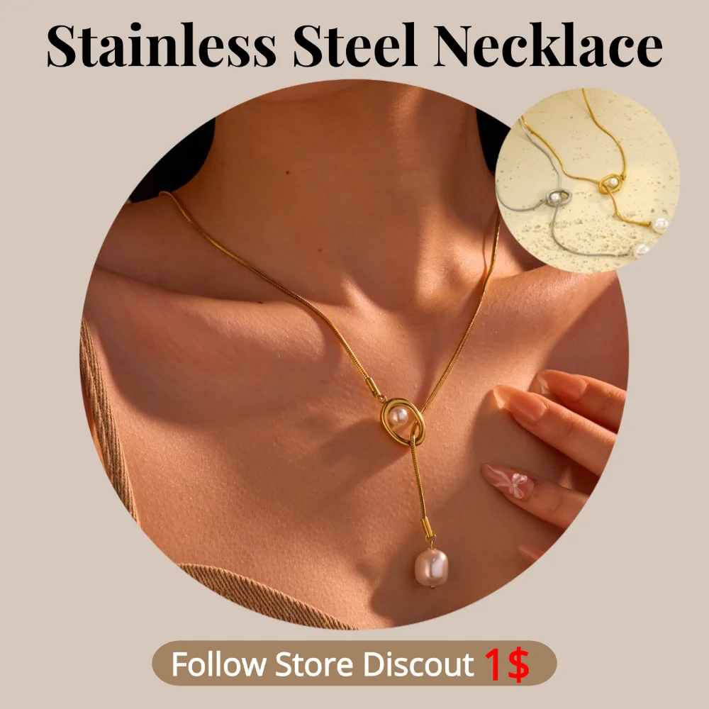 

Stainless Steel Pearl Chain Necklace Plated 18k Gold Color Non Tarnish Waterproof Trendy Fashion Jewelry Necklace For Women Gift