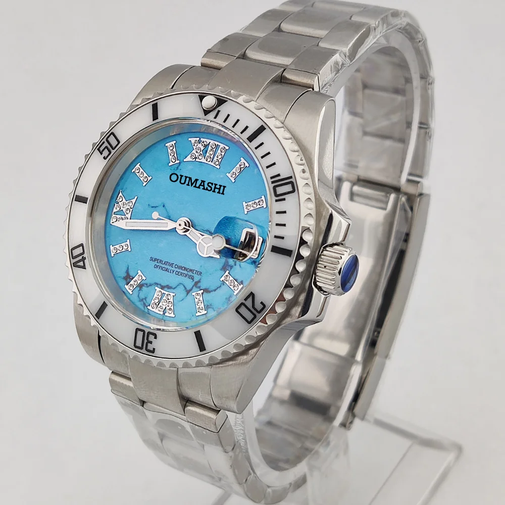 Luxury Diving automatic Men's Watch 40mm NH35A Date Stainless Steel Sapphire Crystal Ceramic bezel Watch Natural gemstone dial