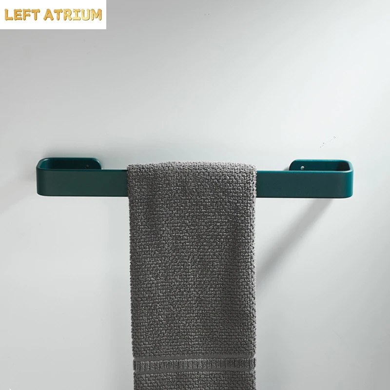 Green Towel Rack Wall Mounted Bathroom Towel Bar Aluminum Nail Free Towel Rack Shoe Rack Shower Single Rod Bathroom Hardware