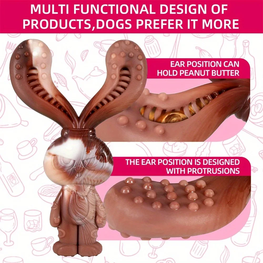 Unzerstörbares Kauspielzeug für Hunde, Nylon-Kauspielzeug für Hunde in Kaninchenform, Rindfleischgeschmack für mittelgroße und große Hunde (30–120 lb), starkes Kauen – Detail 4