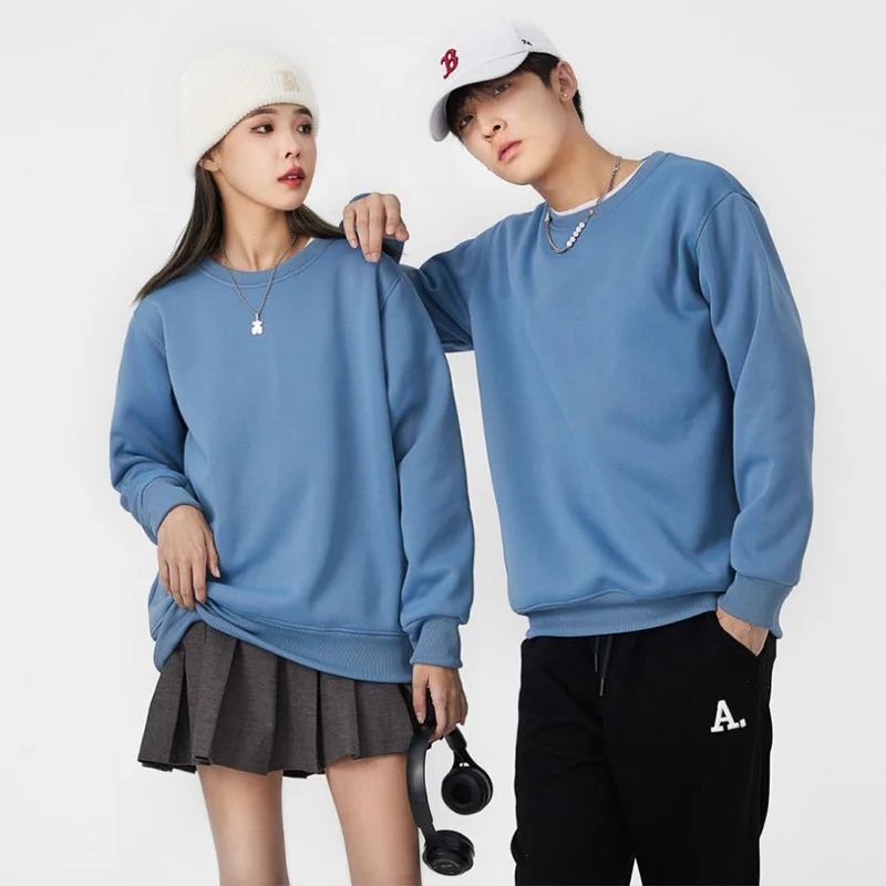 350g Man Long Sleeve Fleece Sweatshirts Loose Fit Sweaters No Hood Soft Men's Casual Streetwear Clothing Solid Plus Size Top