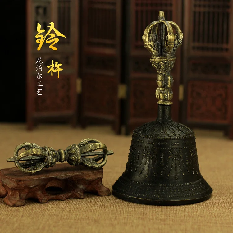 Small sized magic tool, five strand diamond bell pestle, Tibetan style pure copper bell, crisp sound, long-lasting echo