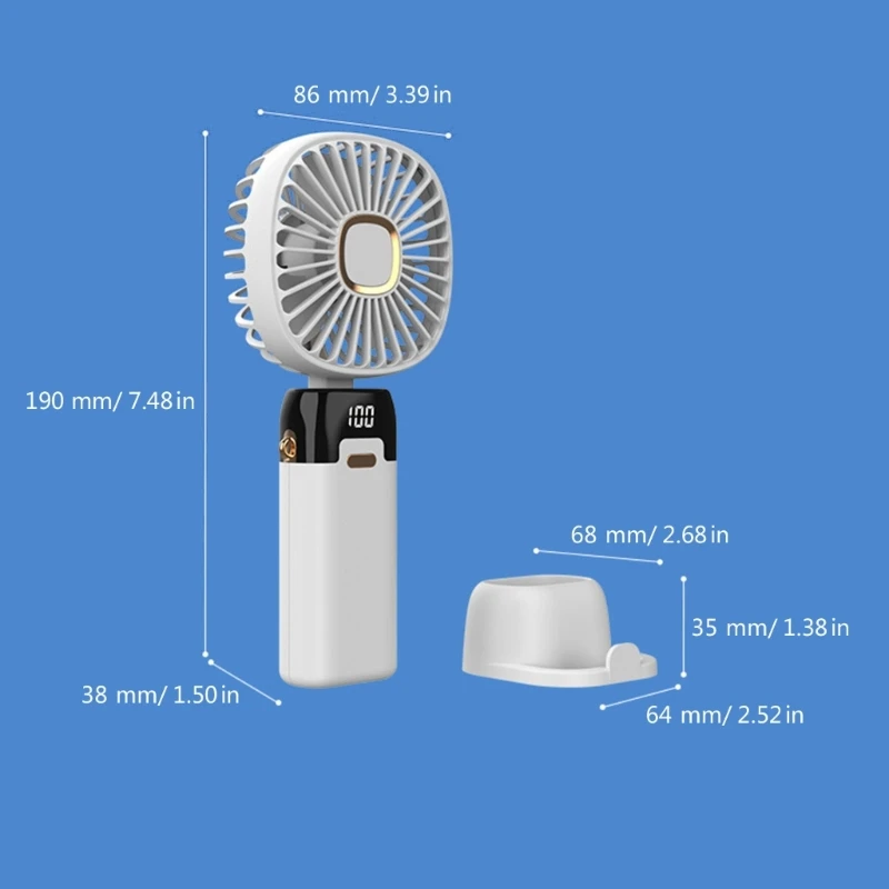 USB Hand Fan Foldable Neck Fan Neck Hanging Fan 5 Speed USB Rechargeable Fan 800mAh LED Display