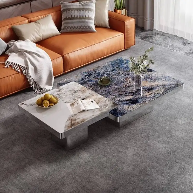 طاولة قهوة إيطالية فريدة من نوعها مصممة بمركز رخامي أوروبي طاولة قهوة بيضاء بسيطة ولطيفة أثاث صالون Meuble للمنزل