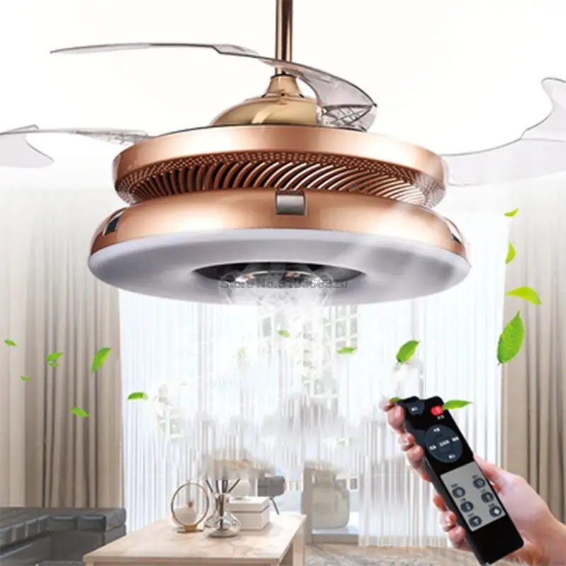 9951 Invisible Ceiling Fan Frequency Conversion 3-Gear Adjustment Fan Light Adjustable Tricolor Pendant Fan With Lens LED Light