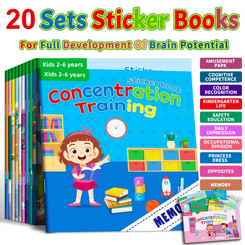 10/20pcs Sticker Books Cognitive Game Toys Animal DIY Puzzle For Children Kids Quiet Book Montessori Early Education Toys