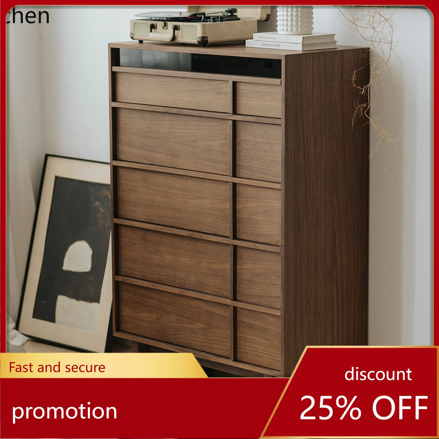 

HXL Black Walnut Color Chest of Drawers Study Storage Cabinet Bedroom Wall-Mounted Drawer High Cabinet